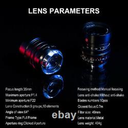 7 Artisans 35mm F1.4 Wide Angle Prime Lens Full Frame for Leica M Mount Cameras