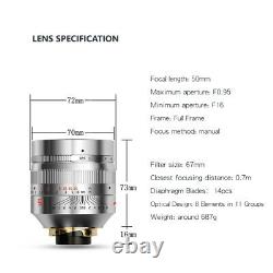 EU SHIP SILVER TTartisan 50mm f/0.95 LEICA-M mount Full-Frame Lens TTartisans